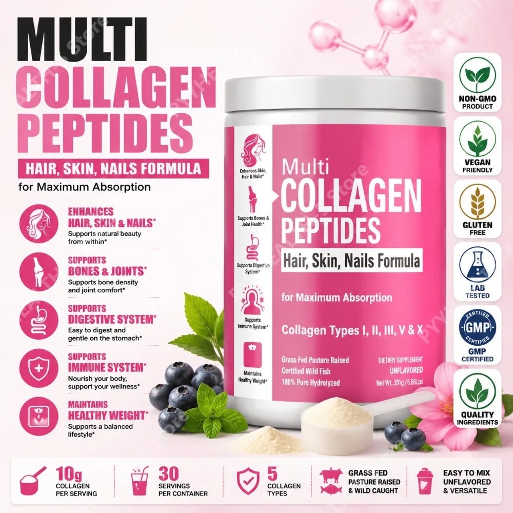 X Nutrition - Hydrolysiertes Multi-Kollagen-Pulver mit Typen I, II,