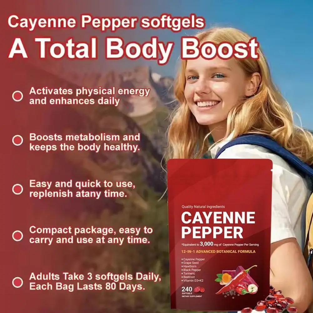 Vitamin D3 K2 Drop - 240 Softgels Cayenne-Pfeffer-Kapseln 3000mg Cayenne-Pfeffer-Nahrungsergänzungsmittel verbessert