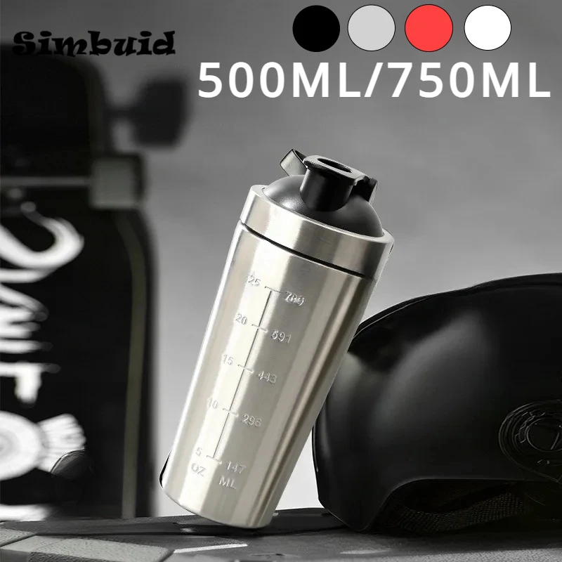 Whey Protein Isolate - Edelstahl-Proteinpulver-Shaker-Flasche mit Stahlkugel und Skala, auslaufsicher,